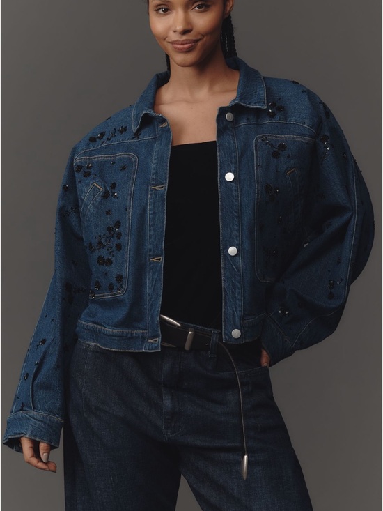 Pilcro Jackets & Blazers - Anthropologie Pilcro Dolman Sleeve Beaded and Sequin Denim Jacket S
